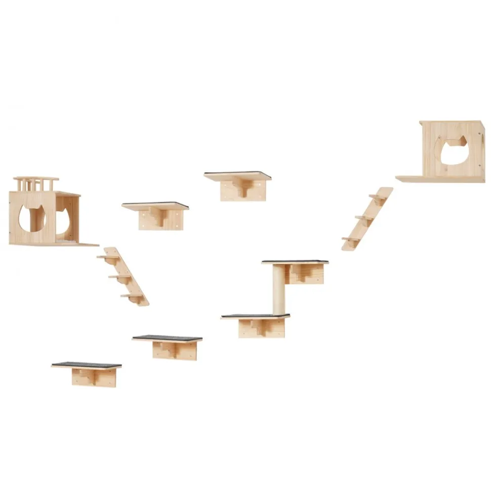 VEVOR Wall Mounted Cat Shelves, Cat Wall Shelves and Perches with Jumping Boards, Cat Beds, Hammocks & Cat Tree, Cat Furniture and Shelves up to 40 lbs for Sleeping, Playing, Climbing, Set of 9