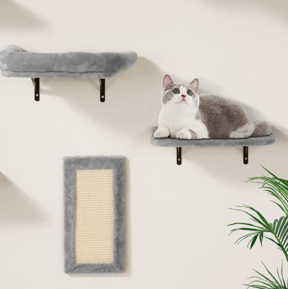 VEVOR Wall Mounted Cat Shelves, Cat Wall Shelves and Perches with Jumping Boards, Hammock, Sofa, Cat Tree & Cat Grip, Cat Furniture and Shelves up to 40 lbs for Sleeping, Playing, Climbing, Set of 6