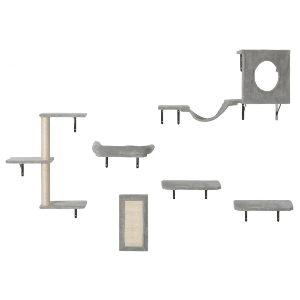 VEVOR Wall Mounted Cat Shelves, Cat Wall Shelves and Perches with Jumping Boards, Hammock, Sofa, Cat Tree & Cat Grip, Cat Furniture and Shelves up to 40 lbs for Sleeping, Playing, Climbing, Set of 6