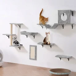 VEVOR Wall Mounted Cat Shelves, Cat Wall Shelves and Perches with Jumping Boards, Hammock, Sofa, Cat Tree & Cat Grip, Cat Furniture and Shelves up to 40 lbs for Sleeping, Playing, Climbing, Set of 6