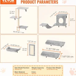 VEVOR Wall Mounted Cat Shelves, Cat Wall Shelves and Perches with Jumping Boards, Hammock, Sofa, Cat Tree & Cat Grip, Cat Furniture and Shelves up to 40 lbs for Sleeping, Playing, Climbing, Set of 6