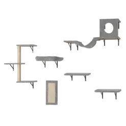 VEVOR Wall Mounted Cat Shelves, Cat Wall Shelves and Perches with Jumping Boards, Hammock, Sofa, Cat Tree & Cat Grip, Cat Furniture and Shelves up to 40 lbs for Sleeping, Playing, Climbing, Set of 6