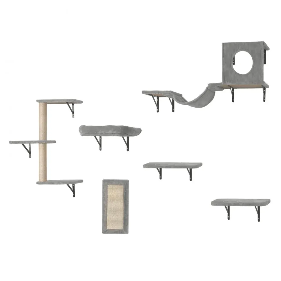 VEVOR Wall Mounted Cat Shelves, Cat Wall Shelves and Perches with Jumping Boards, Hammock, Sofa, Cat Tree & Cat Grip, Cat Furniture and Shelves up to 40 lbs for Sleeping, Playing, Climbing, Set of 6
