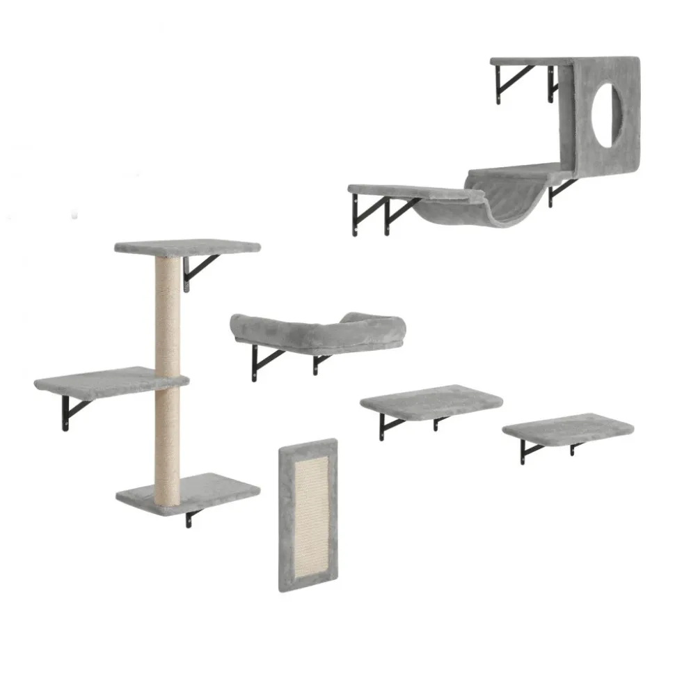 VEVOR Wall Mounted Cat Shelves, Cat Wall Shelves and Perches with Jumping Boards, Hammock, Sofa, Cat Tree & Cat Grip, Cat Furniture and Shelves up to 40 lbs for Sleeping, Playing, Climbing, Set of 6