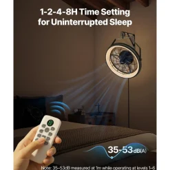 VEVOR Wall Mounted Fan with Lights, 22 inch Wall Mount Fan with Remote, 6 Speeds Plug in Wall Fan, Reversible, Dimmable 3-color Lighting, Timer, 360°Adjustable Tilt for Workshop, Patio, Home
