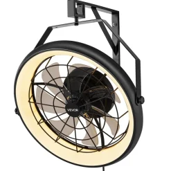 VEVOR Wall Mounted Fan with Lights, 22 inch Wall Mount Fan with Remote, 6 Speeds Plug in Wall Fan, Reversible, Dimmable 3-color Lighting, Timer, 360°Adjustable Tilt for Workshop, Patio, Home