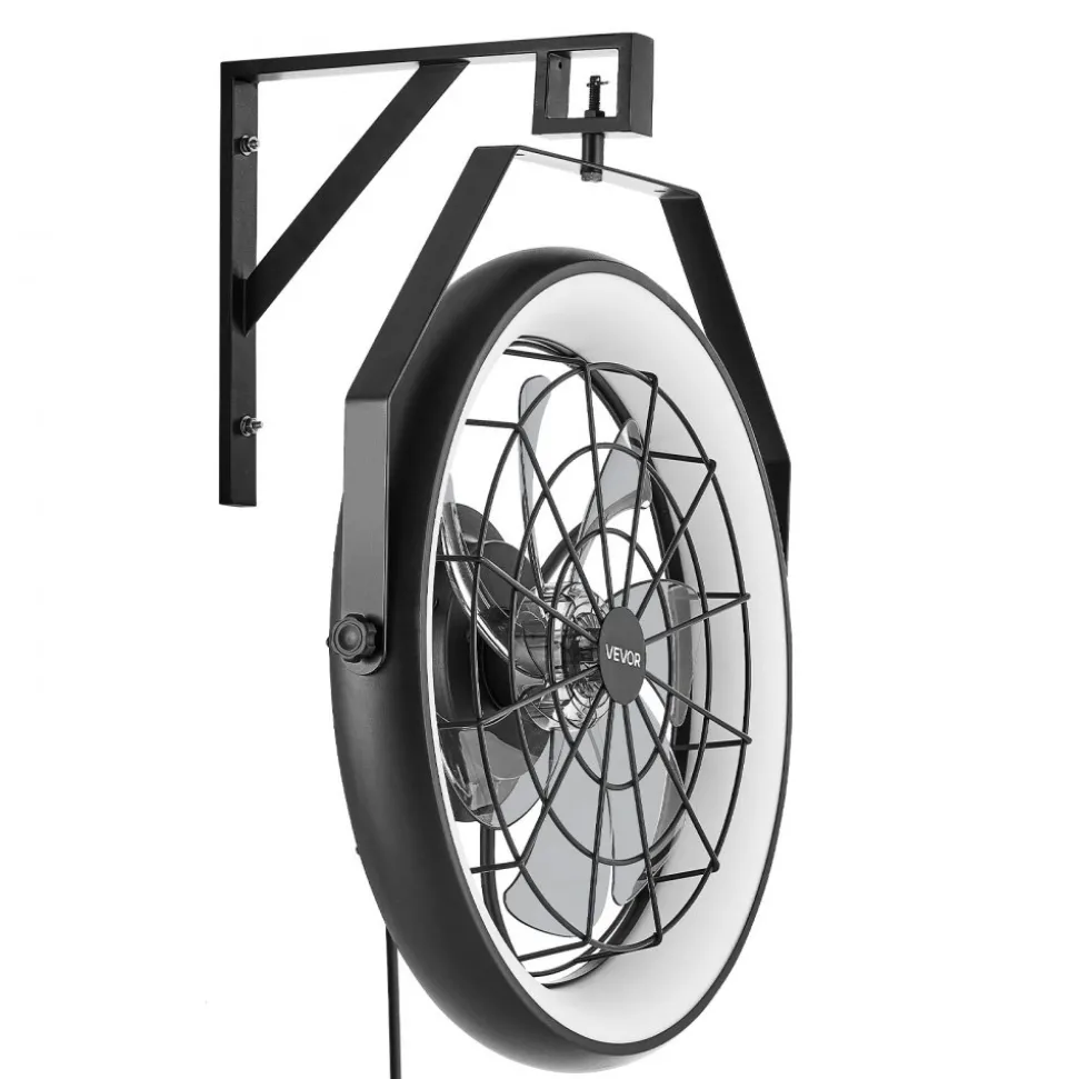 VEVOR Wall Mounted Fan with Lights, 22 inch Wall Mount Fan with Remote, 6 Speeds Plug in Wall Fan, Reversible, Dimmable 3-color Lighting, Timer, 360°Adjustable Tilt for Workshop, Patio, Home