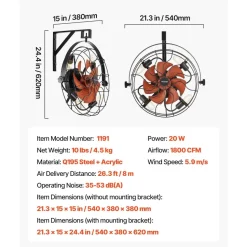 VEVOR Wall Mounted Fan with Lights, 21 inch Wall Mount Fan with Remote, 6 Speeds Plug in Wall Fan, Timer, 360°Adjustable Tilt for Bedroom,Garage,Workshop (Compatible 4 E26 Bulb Sockets,No Bulb)