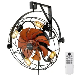 VEVOR Wall Mounted Fan with Lights, 21 inch Wall Mount Fan with Remote, 6 Speeds Plug in Wall Fan, Timer, 360°Adjustable Tilt for Bedroom,Garage,Workshop (Compatible 4 E26 Bulb Sockets,No Bulb)