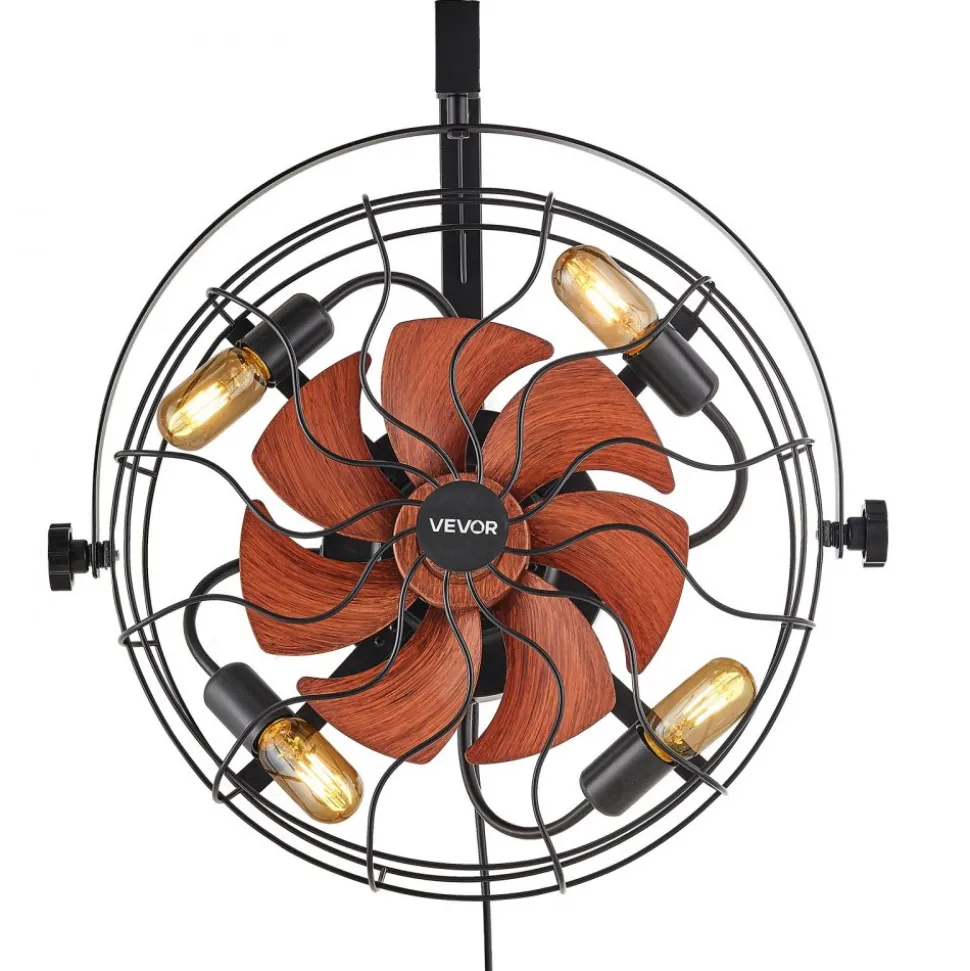 VEVOR Wall Mounted Fan with Lights, 21 inch Wall Mount Fan with Remote, 6 Speeds Plug in Wall Fan, Timer, 360°Adjustable Tilt for Bedroom,Garage,Workshop (Compatible 4 E26 Bulb Sockets,No Bulb)