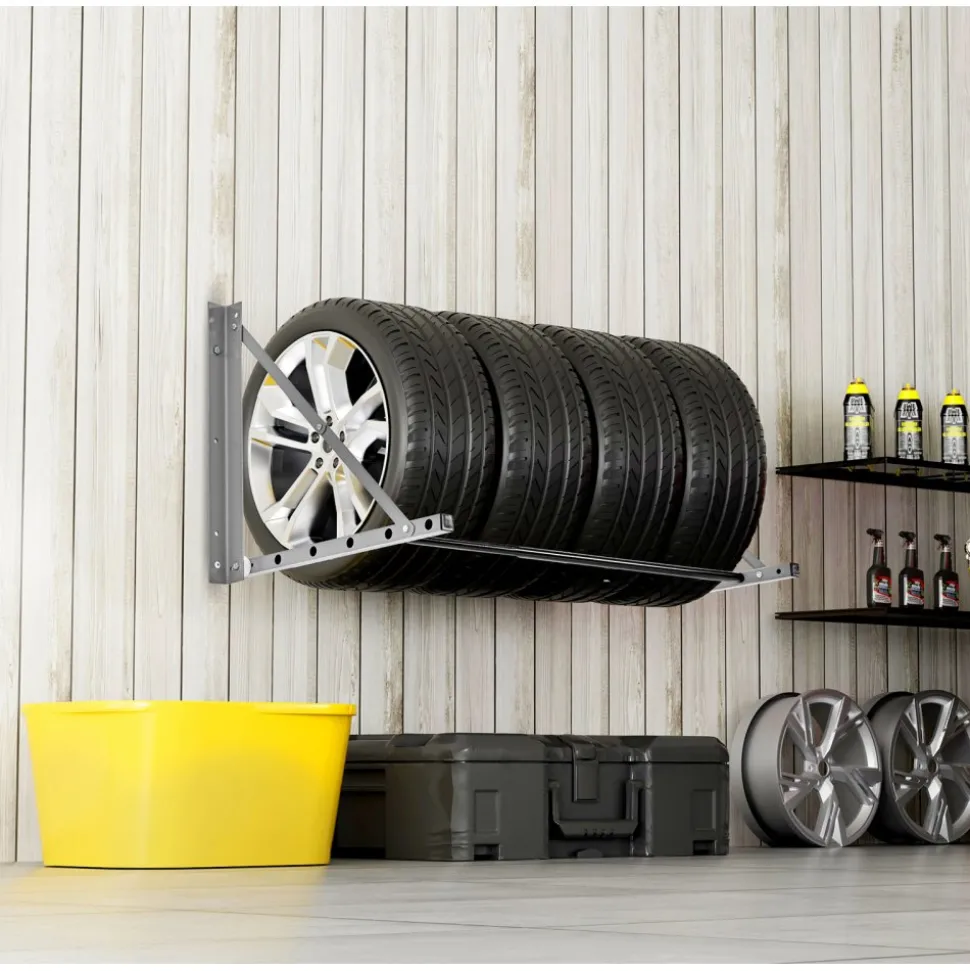 VEVOR Wall Mounted Folding Tire Rack, 32" - 48" Adjustable Tire Rack, Q235 Heavy-Duty Steel Tire Storage Rack for R14-R20 inch Standard Tires, Max 300lbs Load Capacity for Garage Workshop Repair Shop