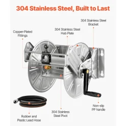VEVOR Wall Mounted Garden Hose Reel, Holds 135 Feet of 5/8-inch Hose, Outdoor Heavy-Duty Waterhose Holder Winder, with Widened Top Tray, Aluminum Alloy Connector, Decorative Pattern, for Backyards