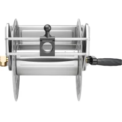 VEVOR Wall Mounted Garden Hose Reel, Holds 135 Feet of 5/8-inch Hose, Outdoor Heavy-Duty Waterhose Holder Winder, with Widened Top Tray, Aluminum Alloy Connector, Decorative Pattern, for Backyards