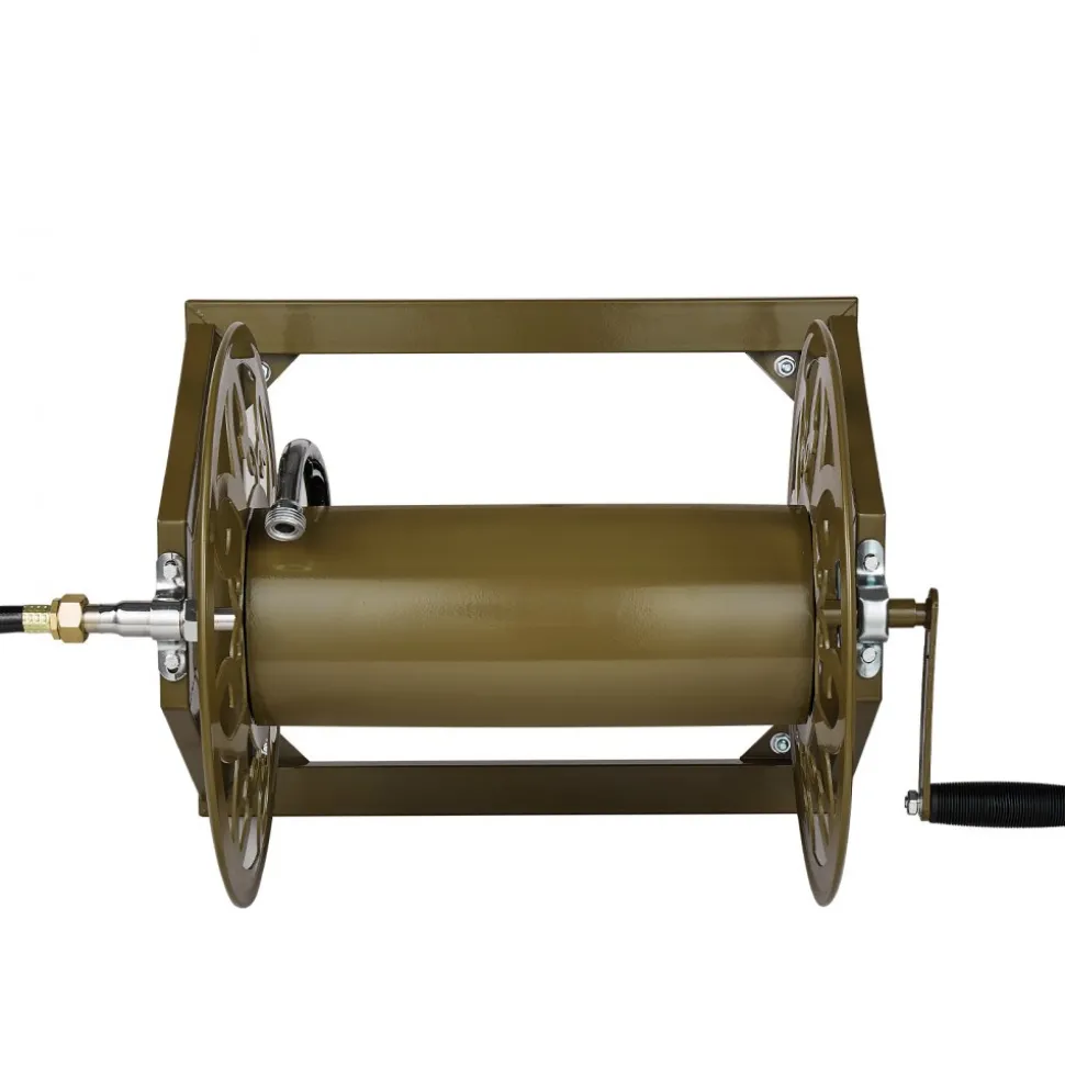 VEVOR Wall Mounted Garden Hose Reel, Holds 200 Feet of 5/8-inch Hose, Outdoor Heavy-Duty Waterhose Holder Winder, with Brass Connector, Decorative Pattern, Bronze Finish, for Backyards and Gardens