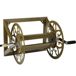 VEVOR Wall Mounted Garden Hose Reel, Holds 200 Feet of 5/8-inch Hose, Outdoor Heavy-Duty Waterhose Holder Winder, with Brass Connector, Decorative Pattern, Bronze Finish, for Backyards and Gardens