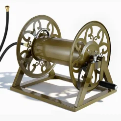 VEVOR Wall Mounted Garden Hose Reel, Holds 200 Feet of 5/8-inch Hose, Outdoor Heavy-Duty Waterhose Holder Winder, with Brass Connector, Decorative Pattern, Bronze Finish, for Backyards and Gardens