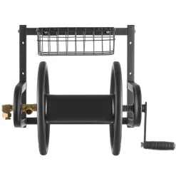 VEVOR Wall Mounted Garden Hose Reel, Holds 200 ft 5/8-inch Manual Water Hose Winder, Heavy-Duty Steel, Outdoor Reel with Brass Fitting & 5ft Leader Hose, Space Saving, for Yard Lawn Garage