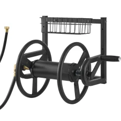 VEVOR Wall Mounted Garden Hose Reel, Holds 200 ft 5/8-inch Manual Water Hose Winder, Heavy-Duty Steel, Outdoor Reel with Brass Fitting & 5ft Leader Hose, Space Saving, for Yard Lawn Garage