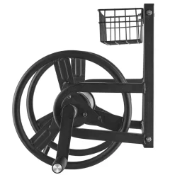 VEVOR Wall Mounted Garden Hose Reel, Holds 200 ft 5/8-inch Manual Water Hose Winder, Heavy-Duty Steel, Outdoor Reel with Brass Fitting & 5ft Leader Hose, Space Saving, for Yard Lawn Garage