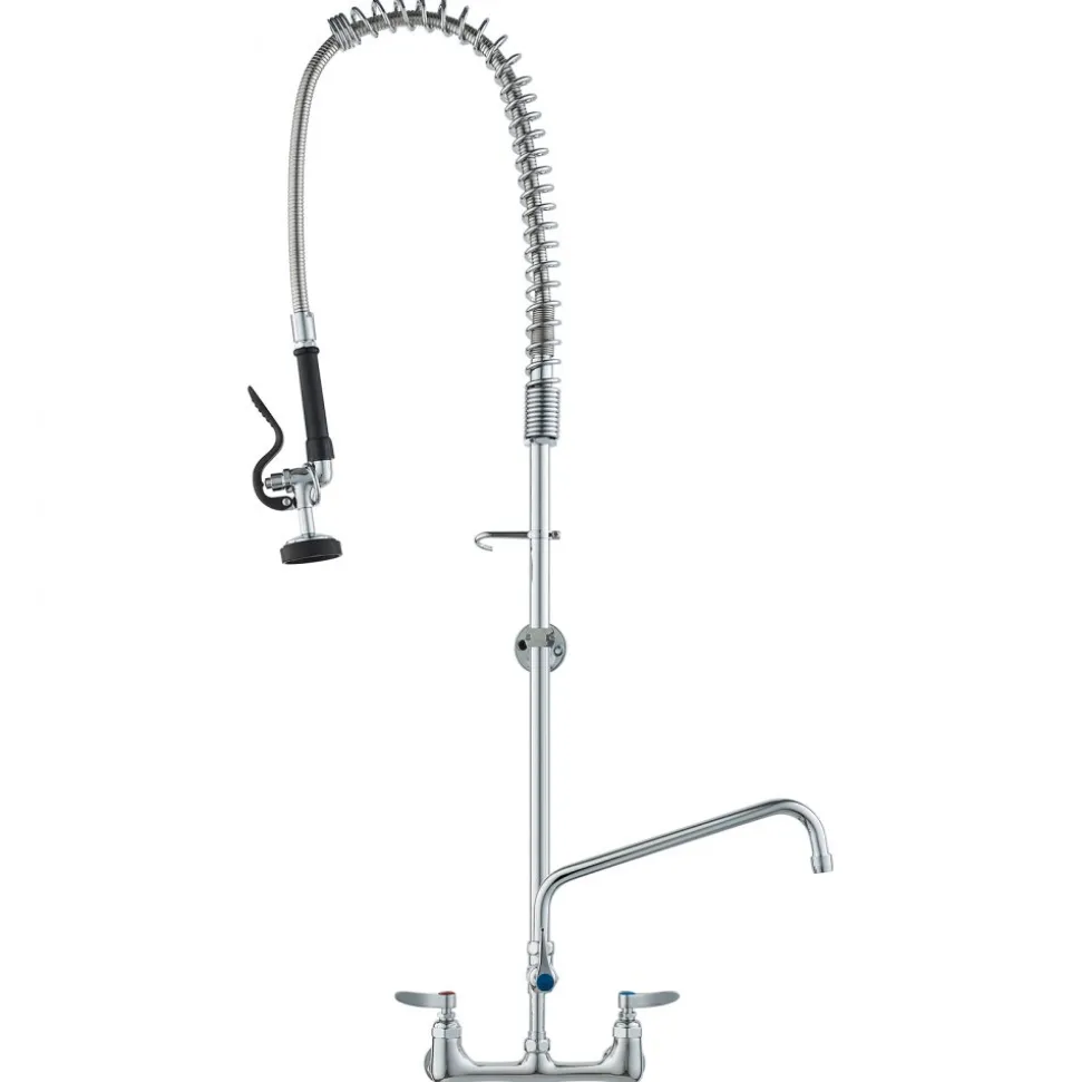 VEVOR Wall-Mounted Kitchen Faucet, 25" Tall, 8" Center Distance, 12" Rotatable Spout, Includes Pre-Rinse Spray, Brass Build, Pull-Down Feature, Suitable for Multi-Compartment Sinks