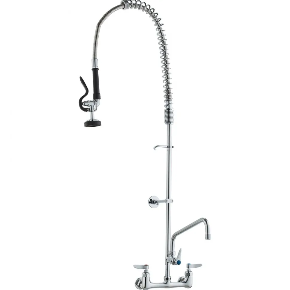 VEVOR Wall-Mounted Kitchen Faucet, 25" Tall, 8" Center Distance, 12" Rotatable Spout, Includes Pre-Rinse Spray, Brass Build, Pull-Down Feature, Suitable for Multi-Compartment Sinks