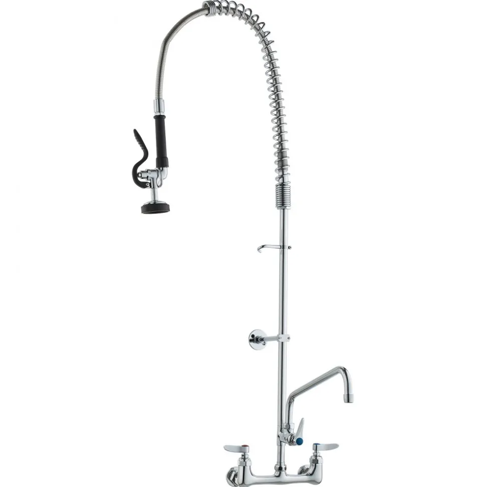 VEVOR Wall-Mounted Kitchen Faucet, 25" Tall, 8" Center Distance, 12" Rotatable Spout, Includes Pre-Rinse Spray, Brass Build, Pull-Down Feature, Suitable for Multi-Compartment Sinks