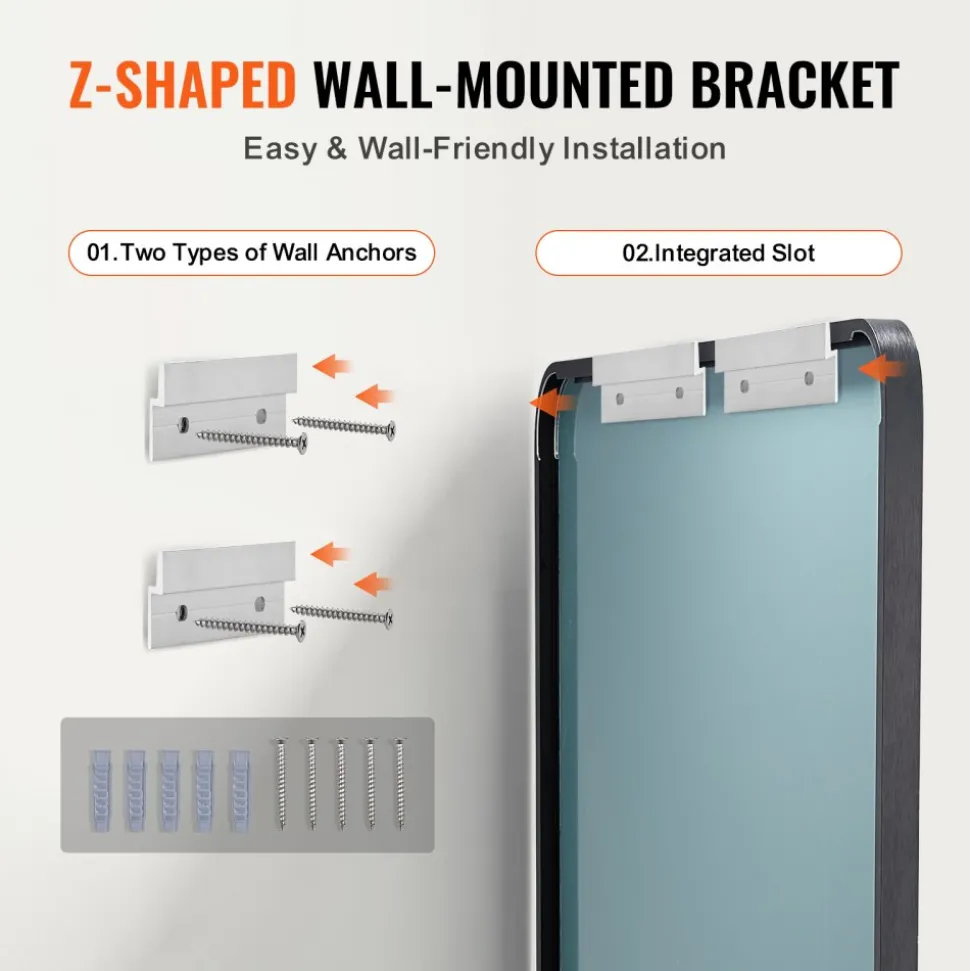 VEVOR Wall Mounted Makeup Mirror, 0.15" Thick, 30 in Mirror with Aluminium Alloy Frame & Explosion-Proof Film, Scratch-Resistant Mirror with Z-Shaped Bracket, Fit for Bathroom/Bedroom/Living Room