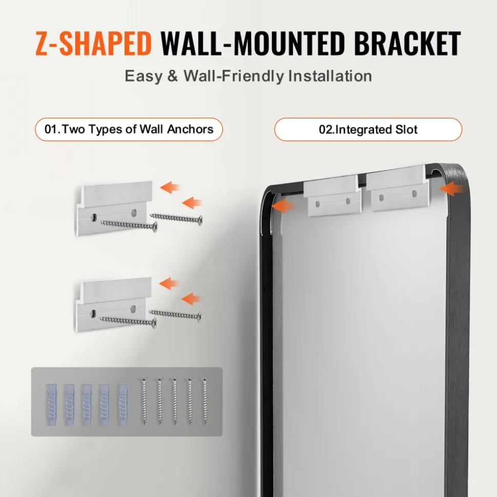 VEVOR Wall Mounted Makeup Mirror, 0.15" Thick, 22" x 30" Mirror with Aluminium Alloy Frame & Explosion-Proof Film, Scratch-Resistant Mirror with Z-Shaped Bracket, Fit for Bathroom/Bedroom/Living Room