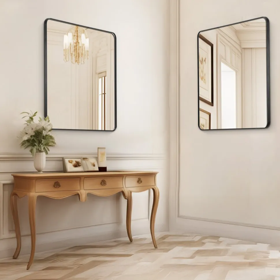 VEVOR Wall Mounted Makeup Mirror, 0.15" Thick, 22" x 30" Mirror with Aluminium Alloy Frame & Explosion-Proof Film, Scratch-Resistant Mirror with Z-Shaped Bracket, Fit for Bathroom/Bedroom/Living Room