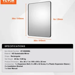 VEVOR Wall Mounted Makeup Mirror, 0.15
