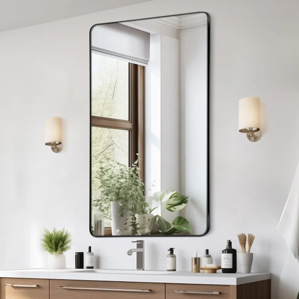 VEVOR Wall Mounted Makeup Mirror, 0.15" Thick, 28" x 60" Mirror with Aluminium Alloy Frame & Explosion-Proof Film, Scratch-Resistant Mirror with Z-Shaped Bracket, Fit for Bathroom/Bedroom/Living Room