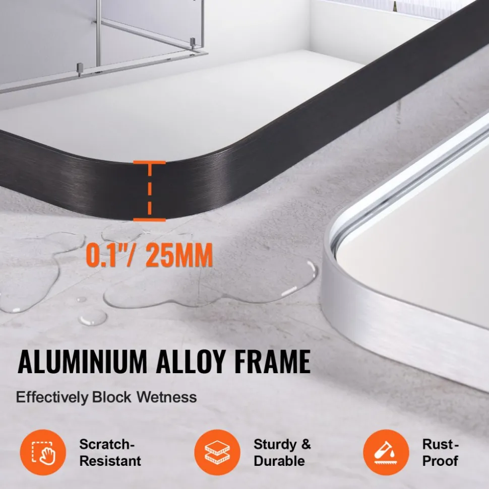 VEVOR Wall Mounted Makeup Mirror, 0.15" Thick, 28" x 60" Mirror with Aluminium Alloy Frame & Explosion-Proof Film, Scratch-Resistant Mirror with Z-Shaped Bracket, Fit for Bathroom/Bedroom/Living Room