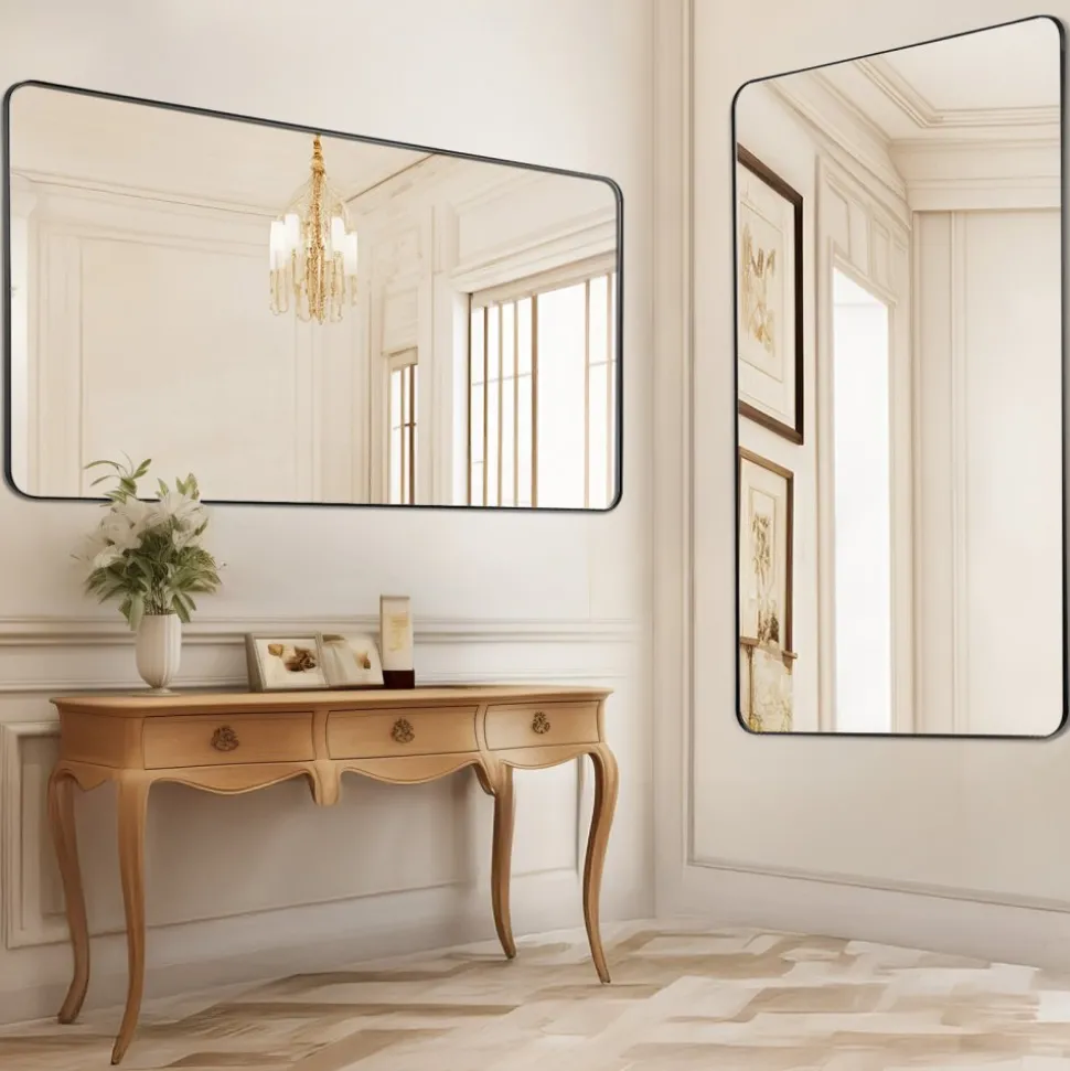 VEVOR Wall Mounted Makeup Mirror, 0.15" Thick, 36" x 48" Mirror with Aluminium Alloy Frame & Explosion-Proof Film, Scratch-Resistant Mirror with Z-Shaped Bracket, Fit for Bathroom/Bedroom/Living Room