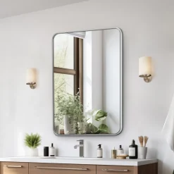 VEVOR Wall Mounted Makeup Mirror, 0.15" Thick, 22" x 30" Mirror with Aluminium Alloy Frame & Explosion-Proof Film, Scratch-Resistant Mirror with Z-Shaped Bracket, Fit for Bathroom/Bedroom/Living Room