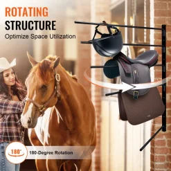 VEVOR Wall Mounted Saddle Rack, 30.9 x 29.9 x 5.5 in, Swing Out Saddle Holder, Six Tiers Horse Saddle Stand, Space Saving Horse Pad and Blanket Rack for Tack Room Organization Trailer Accessories