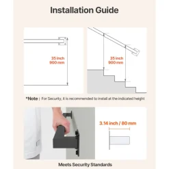 VEVOR Wall Mounted Stair Handrail, 4ft Black Iron Staircase Handrail Indoor, 250lbs Load Capacity, Industrial Railing Hand Rail for Steps, Square Tube for Loft Porch Deck, 2 Sections