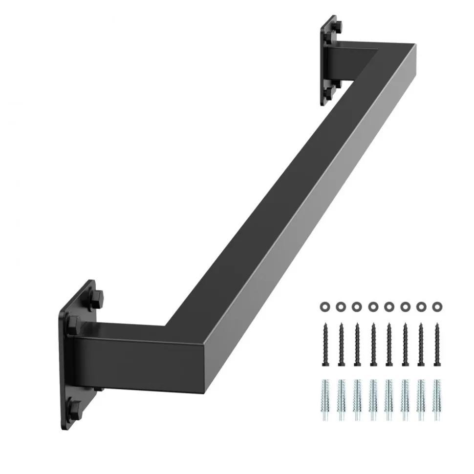 VEVOR Wall Mounted Stair Handrail, 3ft Black Iron Staircase Handrail Indoor, 250lbs Load Capacity, Industrial Railing Hand Rail for Steps, Square Tube for Loft Porch Deck, 2 Sections