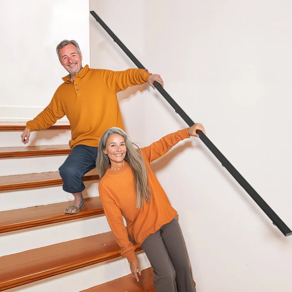 VEVOR Wall Mounted Stair Handrail, 15ft Black Aluminum Staircase Handrail Indoor, 250lbs Load Capacity, Industrial Railing Hand Rail for Steps, Square Tube for Loft Porch Deck, 6 Sections