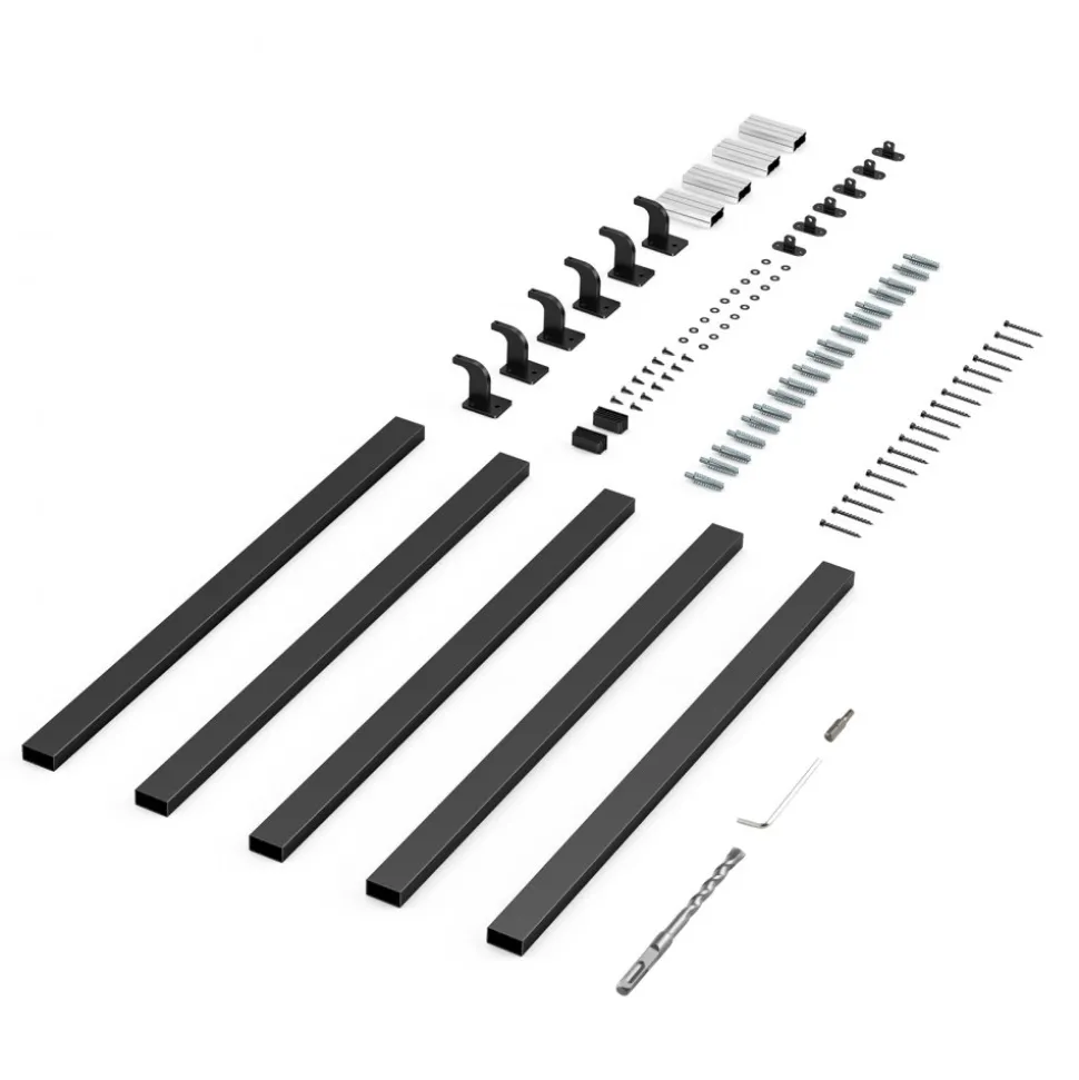VEVOR Wall Mounted Stair Handrail, 15ft Black Aluminum Staircase Handrail Indoor, 250lbs Load Capacity, Industrial Railing Hand Rail for Steps, Square Tube for Loft Porch Deck, 6 Sections