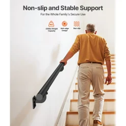 VEVOR Wall Mounted Stair Handrail, 12ft Pipe Staircase Handrail, Black Galvanized Aluminum, 1.26 inch Pipe Diameter, Indoor&Outdoor Staircase Railing,Industrial Hand Rail for Steps,Security Baluster