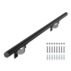 VEVOR Wall Mounted Stair Handrail, 4ft Pipe Staircase Handrail, Black Galvanized Aluminum, 1.26 inch Pipe Diameter, Indoor&Outdoor Staircase Railing,Industrial Hand Rail for Steps,Security Baluster