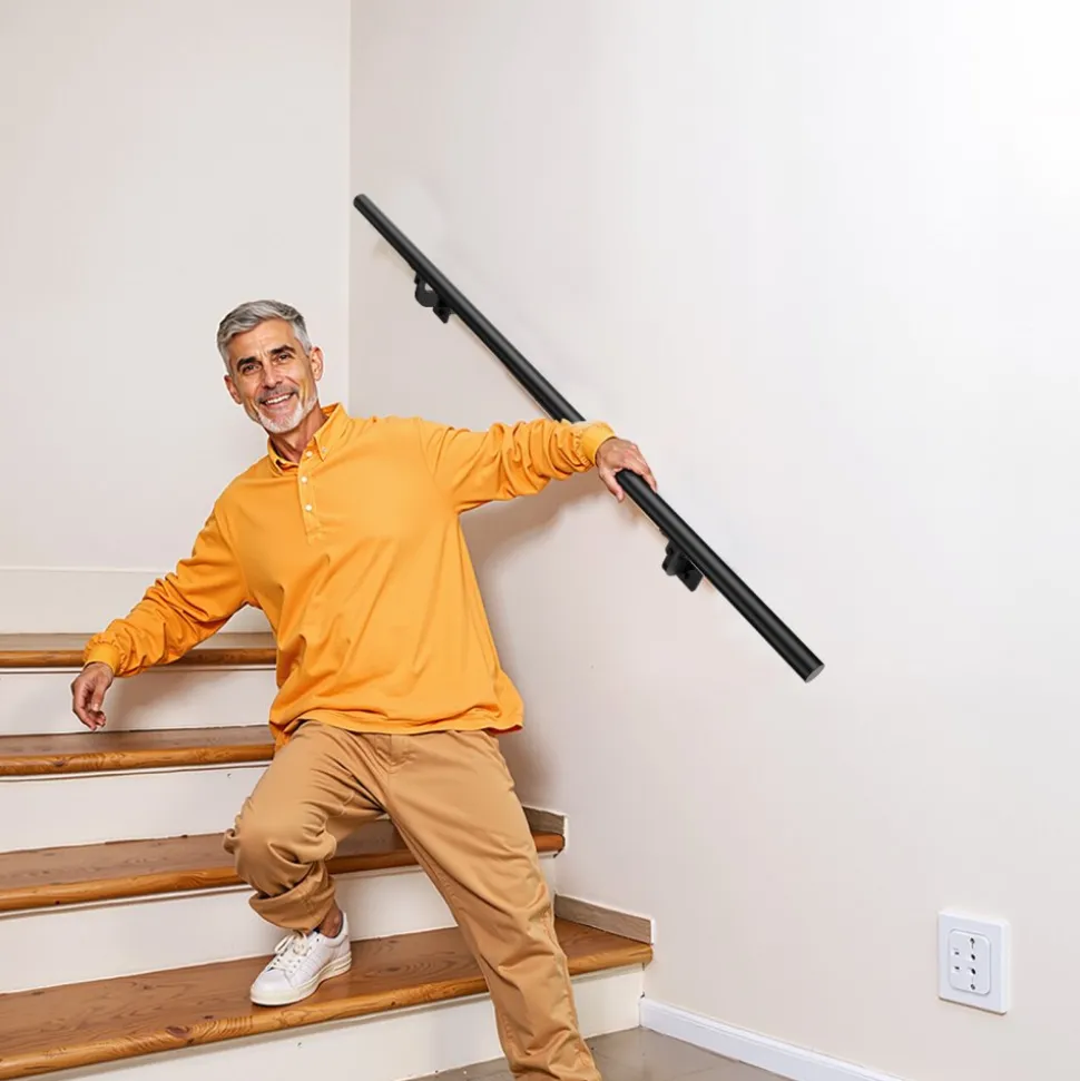 VEVOR Wall Mounted Stair Handrail, 4ft Pipe Staircase Handrail, Black Galvanized Aluminum, 1.26 inch Pipe Diameter, Indoor&Outdoor Staircase Railing,Industrial Hand Rail for Steps,Security Baluster
