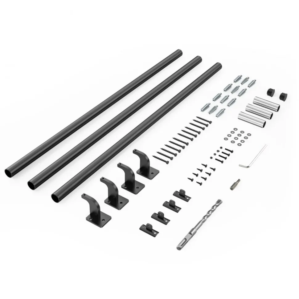 VEVOR Wall Mounted Stair Handrail, 10ft Pipe Staircase Handrail, Black Galvanized Aluminum, 1.26 inch Pipe Diameter, Indoor&Outdoor Staircase Railing,Industrial Hand Rail for Steps,Security Baluster