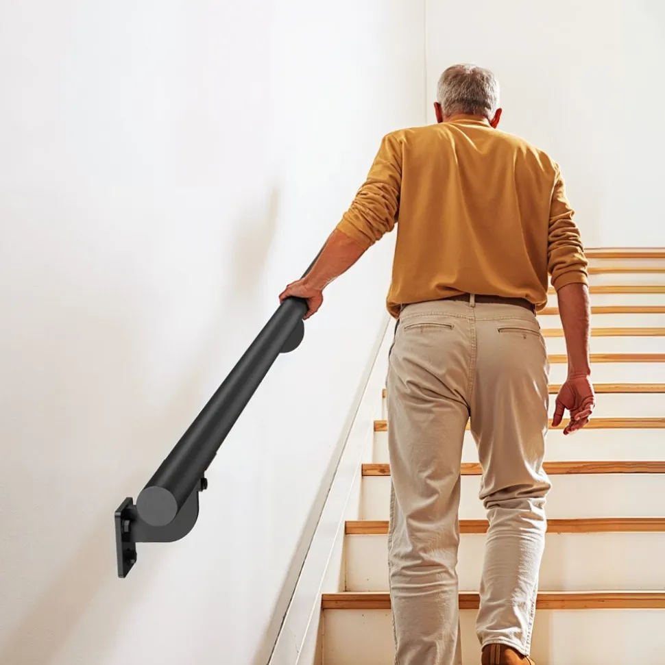 VEVOR Wall Mounted Stair Handrail, 10ft Pipe Staircase Handrail, Black Galvanized Aluminum, 1.26 inch Pipe Diameter, Indoor&Outdoor Staircase Railing,Industrial Hand Rail for Steps,Security Baluster