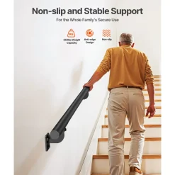 VEVOR Wall Mounted Stair Handrail, 10ft Pipe Staircase Handrail, Black Galvanized Aluminum, 1.26 inch Pipe Diameter, Indoor&Outdoor Staircase Railing,Industrial Hand Rail for Steps,Security Baluster