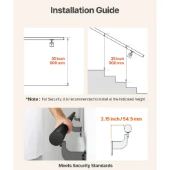VEVOR Wall Mounted Stair Handrail, 6ft Pipe Staircase Handrail, Black Galvanized Aluminum, 1.26 inch Pipe Diameter, Indoor&Outdoor Staircase Railing,Industrial Hand Rail for Steps,Security Baluster