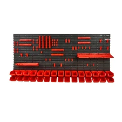 VEVOR Wall Mounted Storage Bins, 30-Bin Parts Rack Organizer Garage Plastic Shop Tool with Wall Panels/Tool Holders/Hooks, Tool Organizer for Nuts, Bolts, Screws, Nails, Beads, Buttons, Black and Red