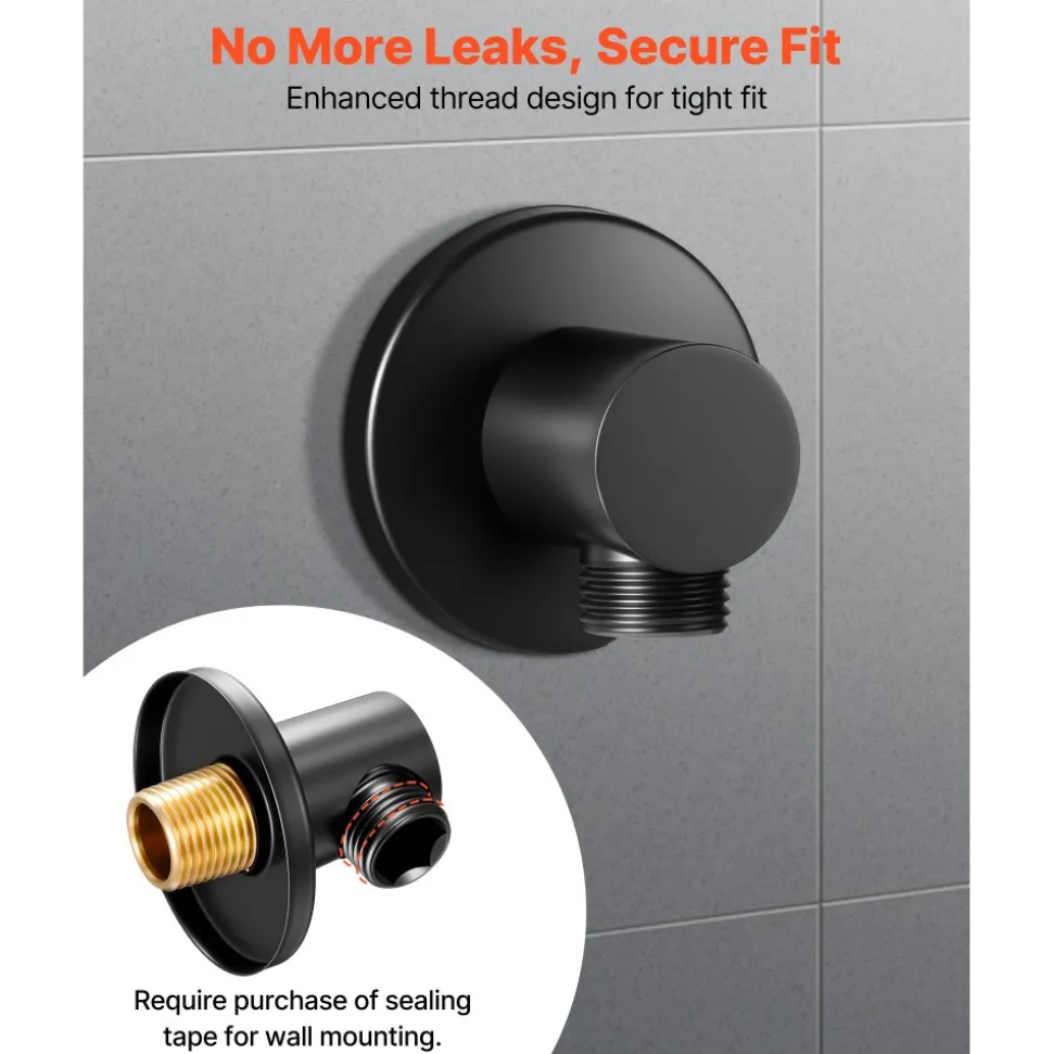 VEVOR Wall Mounted Supply Elbow, Wall Supply Elbow with O-Ring Flange, Tapered 1/2" NPT Female Inlet, Solid Brass Wall Union, Round Walls Union Water Supplying, Matte Black Finish, 1/2" IPS