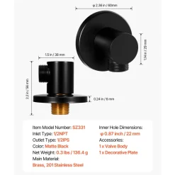 VEVOR Wall Mounted Supply Elbow, Wall Supply Elbow with O-Ring Flange, Tapered 1/2