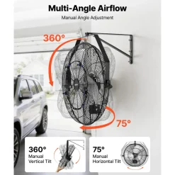 VEVOR Wall Mount Fan, 20 in Wall Mounted Hanging Fan with Mist, IP44-rated Protection, 3-Speed, Long Airflow Distance, Adjustable Rotation Angle, Powerful for Industry, Commercial, Garage, Workshop